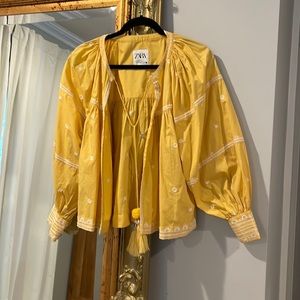 ZARA yellow/white embroidery jacket